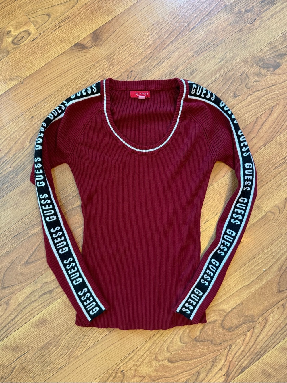 Guess Red Ribbed Sweater with Branded‎ Tag - M